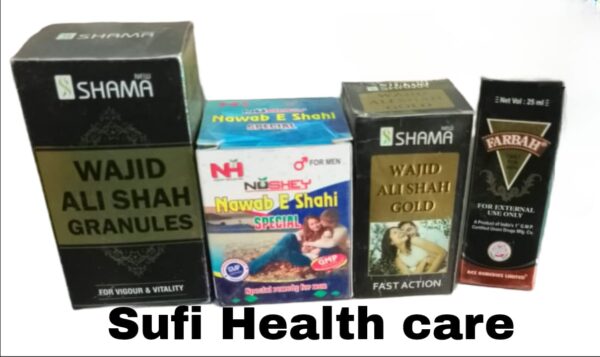 New shama wajid ali shah granules 100gm Nawab e shahi Specil 125gm Wajid ali shah gold 10capsule Farbha oil 25ml