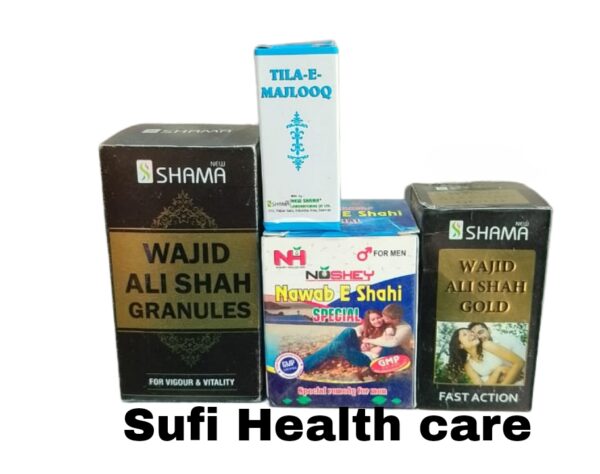 New shama wajid ali shah granules 100gm Nawab e shahi Specil 125gm Wajid ali shah gold 10capsule Tila majlooq 10ml