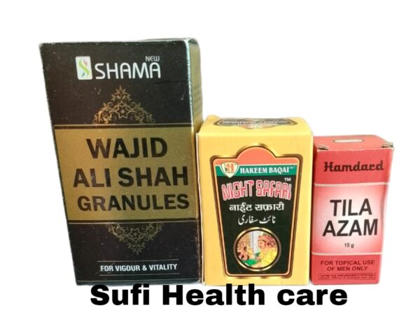 New shama wajid ali shah granules 100gm Night safari 40pills Tila aazm 10gm