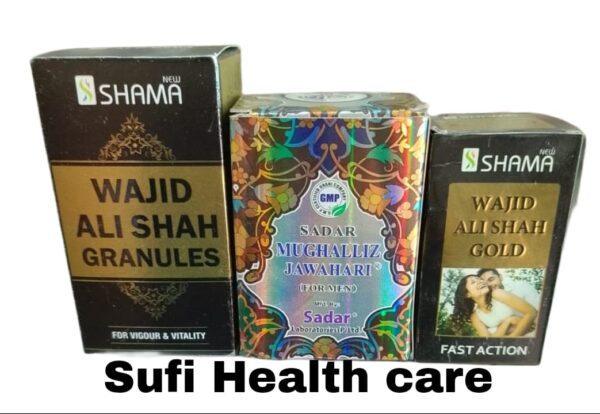 New shama wajid ali shah granules 100gm Sader mughalliz jawahari 125gm Wajid ali shah gold 10capsule