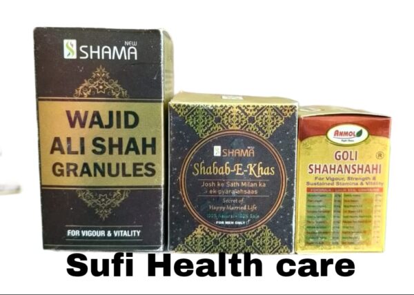 New shama wajid ali shah granules 100gm Shabab e khas 125gm Goli Shahanshahi 30pills
