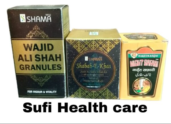 New shama wajid ali shah granules 100gm Shabab e khas 125gm Night safari 40pills
