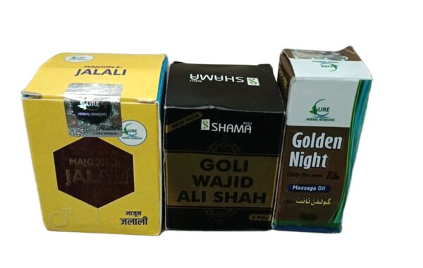 Sufi Health care (Majoon Jalali 60gm) (Goli wajid ali shah 5goli ) Golden NIght Tila 10ML