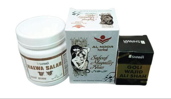 ( Halwa salab 250gm)( Safoof mugalliz khas125gm)( Goli wajid ali shah 5pills)