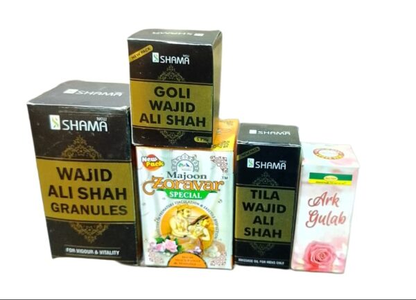 Wajid ali shah granules 100gm Goli wajid ali shah 5goli Majoon Zoravar specil 150gm Tila Wajid ali sha FREE ARQ GULAB 10ML