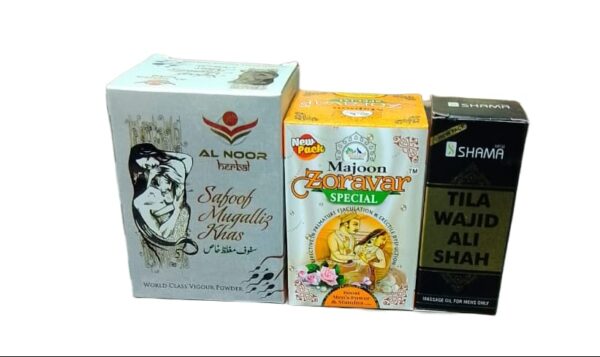 Sufi health care Safoof Mugalliz khas 100gm Majoon Zoravar specil 150gm Tila Wajid ali sha 15ML