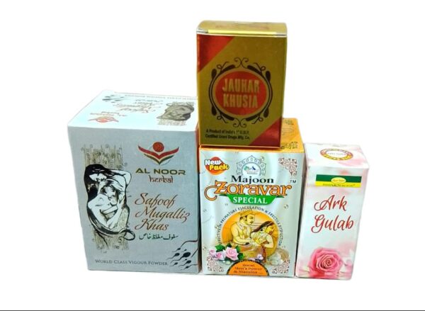 sufi health care Safoof mughalliz khas 125gm Majoon zoravar special 150gm Jauhar khusia 20cap FREEE Arq gulab